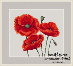 Red Poppy 65 Vintage Cross Stitch Pattern PDF Garden Flowers embroidery Compatible Pattern Keeper