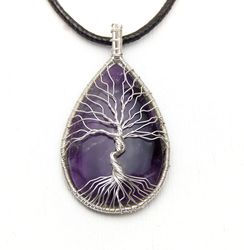 Silver Tree of life Amethyst Necklace,  Wire Wrapped Pendant, Spiritual Jewelry, 7th anniversary gift for woman