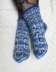 Wool Norwegian socks women's hand knitted colorful winter wool socks with Scandinavian snowflake Christmas gift for Her