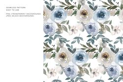 Watercolor Dusty Blue Floral Graphics  (300dpi)  ,  transparent background  , png , jpeg  , Digital Dowloads