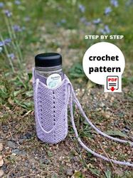 Pattern crochet hydroflask carrier. Crossbody bag PDF. Crochet water bottle holder. Crochet strap water tumbler bag.