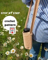 Crochet water bottle holder pattern. Crochet hydroflask carrier pdf. Crossbody bag handmade simple pattern
