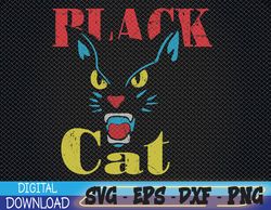 Retro Black Cat Retro Fireworks Vintage Halloween 70s