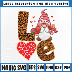 Cute Love Heart Gnome Leopard Cheetah Print Valentines Day Png, Valentine Day, Digital Download