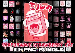 Vaporwave Strawberry Cat, Strawberry Milk PNG, Vaporwave Strawberry Cat Shirt, Strawberry Milk Kawai, Carton Box Cute 90