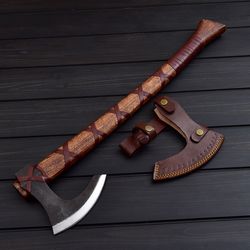 VIKING AXE Larp Forged Halloween Gift Camping Axe Christmas Gift with Rose Wood Shaft, Viking Bearded Nordic