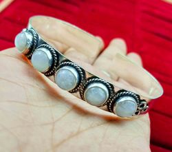 1 PCs Moonstone Gemstone 8MM 5 Stone Traditional Bangle, Boho Bangle Jewelry, Friendship Bangle for Women Jewelry