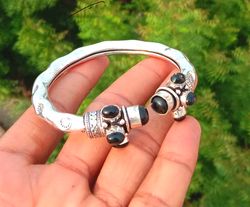 Black Onyx Gemstone Hathipada Traditional Bangle, Indian Bangle Jewelry, Silver Plated Gemstone Royal Look Bangle