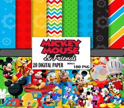 10 Digital Paper Mickey Mouse, 100 Mickey PNG Clipart, Digital Download Instant