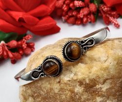 1 PC Tiger's Eye Gemstone 2 Stone Traditional Bangle, Boho Bangle Jewelry, Bangle for Women Jewelry, Bangle For Gift