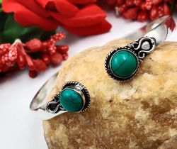 Sale 1 PC Turquoise Gemstone 2 Stone Traditional Bangle, Boho Bangle Jewelry, Bangle for Women Jewelry, Bangle For Gift