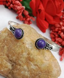 1 PC Purple Charoite Gemstone 2 Stone Attractive Bangle, Boho Bangle Jewelry, Bangle for Women Jewelry, Bangle For Gift