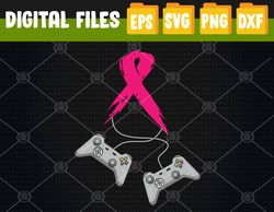 gamer pink ribbon breast cancer awareness video games kids Svg, Eps, Png, Dxf, Digital Download