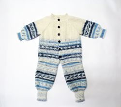 Baby Clothes Set of Jacket and Pants Hand Knitted Newborn Costume Baptism Baby Outfit  Seamless Baby Suit Christmas gift