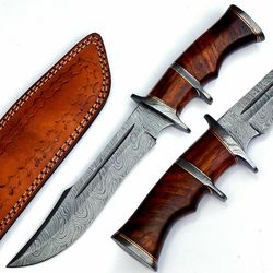 HandForged Knife, Damascus Steel knife, Hunting knife with sheath, fixed blade Camping knife, Bowie knife, Handmade
