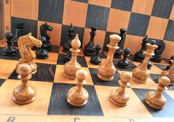 Old Russian wooden chess pieces 1960s - Soviet chessmen set vintage middle-sized
