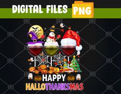 Happy Hallothanksmas Wine Glasses Witch Santa Hat Pumpkin PNG, Digital Download