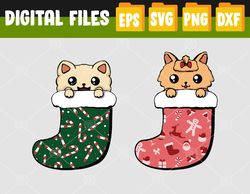 Cute Cat Christmas Socks Xmas Svg, Eps, Png, Dxf, Digital Download