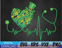 Nurse St Patricks Day Stethoscope Heartbeat Clover Svg, Eps, Png, Dxf, Digital Download