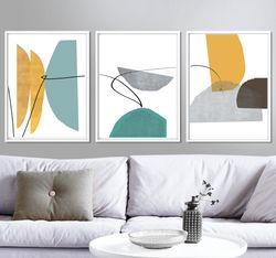 Abstract Geometric Prints Set Of 3 Digital Download Living Room Decor Abstract Yellow Green Wall Art Large Artwork