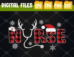 Christmas Nurse Buffalo Plaid Christmas Nursing Healthcare Svg, Eps, Png, Dxf, Digital Download