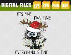 Deer Its Fine I'm Fine Everything is Fine Christmas Tree Cat Svg, Eps, Png, Dxf, Digital Download