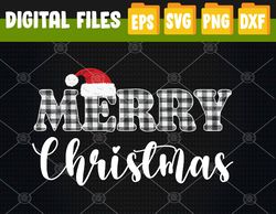 Merry Christmas Buffalo Plaid Black and White Santa Hat Xmas Svg, Eps, Png, Dxf, Digital Download