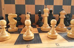 Russian weighted grandmaster chessmen set vintage - Soviet big (11 cm / 4 " king) wooden tournament chess pieces