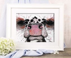 Cow watercolor download poster, download printable wall decor, digital watercolor print by Anne Gorywine