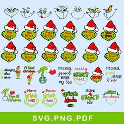 Grinch Face Bundle Svg,  Grinch Svg, Grinch Christmas Svg, Christmas Svg, Png PDF File