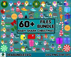 60 Christmas Svg Bundle Baby Shark Svg, Dodo Shark Svg, Daddy Shark Svg, Christmas Svg, Christmas Png, Christmas Tshirt