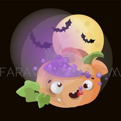 MAGIC PUMPKIN Halloween Funny Cartoon Vector Illustration Set