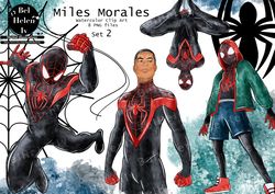watercolor Clip art super heroes Miles Morales set 2