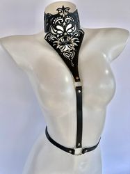 women's genuine leather harness, leather harness, bdsm harness, chest harness, whip and cake. laser cut leather harness