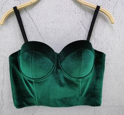 Velvet green emerland corset top womens bustier Velure deep green corset bra crop top lingerie