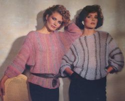 SET Vintage Knitting Pattern 252 Bat Wing & Mohair Dolman Pullover Women