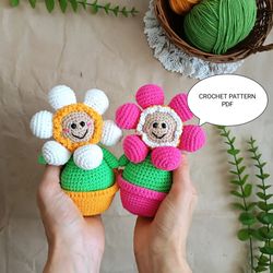 Crochet pattern flower in a pot, amigurumi pattern flower, Crochet Pattern flower, Crochet flower in a pot