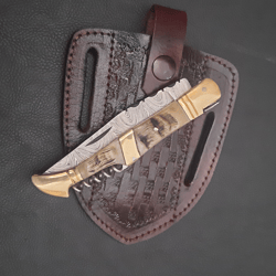 custom handmade damascus steel pocket folding knife, hand forged pocket folding knife, camping knife, hunting knife