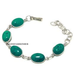 1 PC Turquoise 925 Sterling Silver Plated Gemstone Bezel Bracelet, Bracelet With Charm, Handmade jewelry For Anniversary