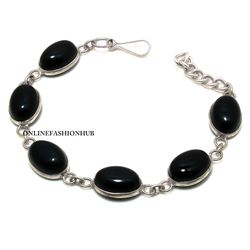 1 PC Black Onyx Gemstone 925 Sterling Silver Plated Bezel Bracelet, Bracelet With Unisex, Handmade jewelry For Gift