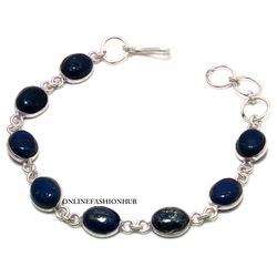 1 PC Lapis Lazuli Gemstone 925 Sterling Silver Plated Bezel Bracelet, Gemstone Bracelet , Handmade jewelry For HER