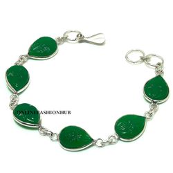 1 PC Green Carving Glass 925 Sterling Silver Plated Bezel Bracelet, Awesome Bracelet, Handmade Gemstone jewelry