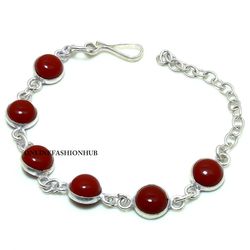Awesome 1 PC Red Coral Gemstone 925 Sterling Silver Brass Plated Bezel Bracelet, Positive Bracelet, Handmade jewelry