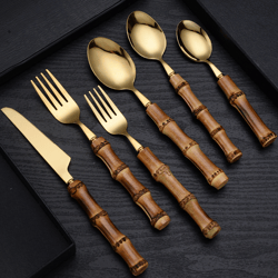 Stainless Steel Cutlery And Bamboo Handle Set , Luxury Cutlery set, Bamboo Cutlery set