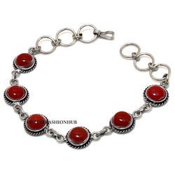 Glorious 1 PC Red Coral 925 Sterling Silver Plated Designer Bracelet, Positive Bracelet, Handmade Anti-Anxiety jewelry