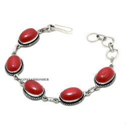 Best Offer 1 PC Red Coral 925 Sterling Silver Plated Designer Bracelet, Positive Bracelet, Handmade Anti-Anxiety jewelry