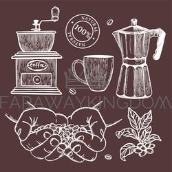 MAN HOLDING COFFEE GRAINS IN HIS PALMS Vector Illustration Set