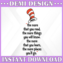 The more what you read the more things you will know . the more that you learn Dr. Seuss svg Cat in hat svg Dr Seuss svg