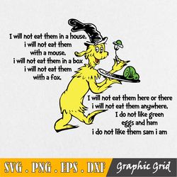 Sam I Will Not Eat Them Svg, Green Egg And Ham Svg, Dr Seuss Svg, Seuss Sayings Svg, Read Across America Svg, Sublimatio