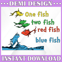 One fish two fish, blue fish red fish, Dr seuss svg, Dr seuss Birthday, Dr seuss quote,silhouette svg, cricut svg files